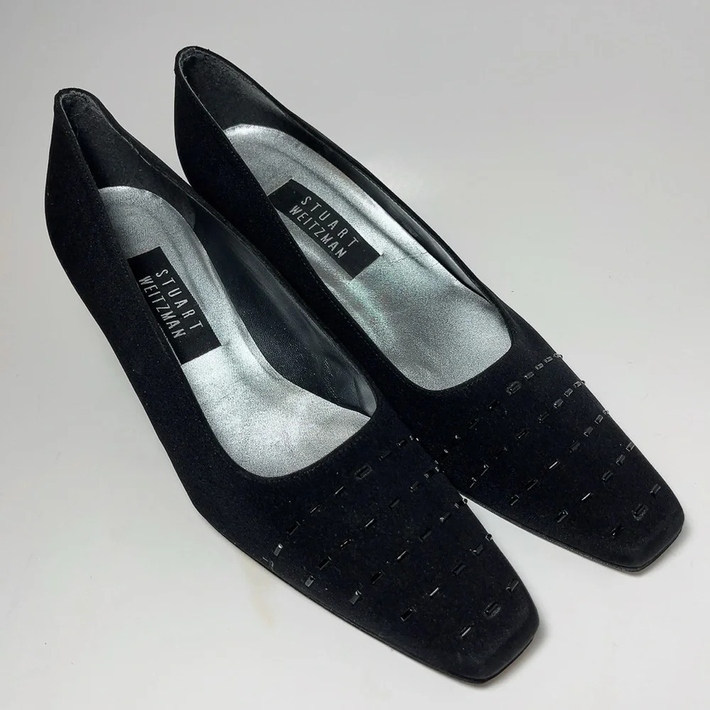 Stuart Weitzman Square Toe Heel Beaded Pump